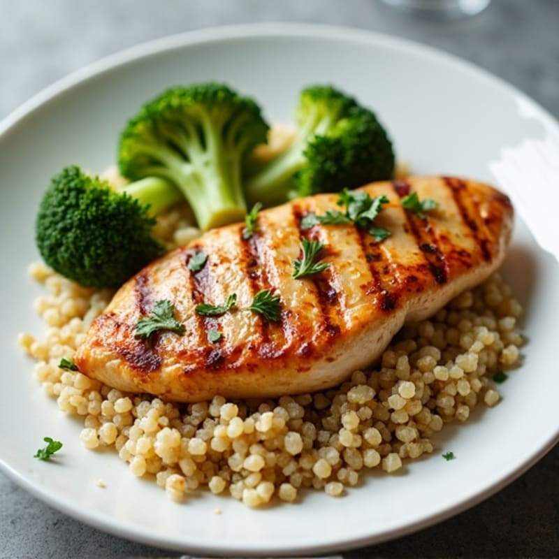 Grilled Chicken Breast with Roasted Broccoli and Quinoa