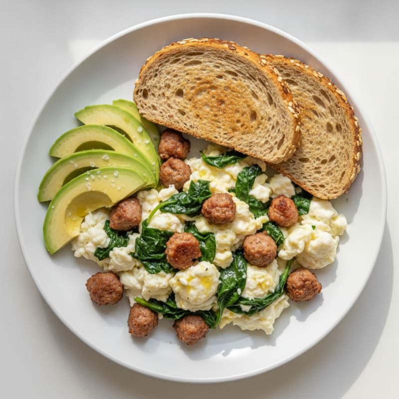 Egg White Scramble with Spinach and Turkey Sausage