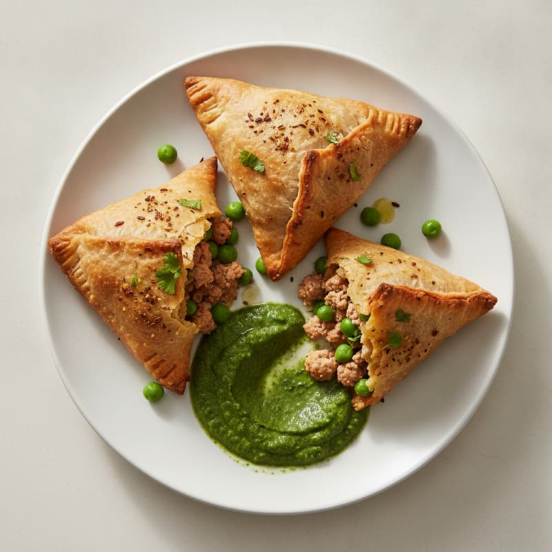 High-Protein Baked Turkey Samosas with Mint Chutney