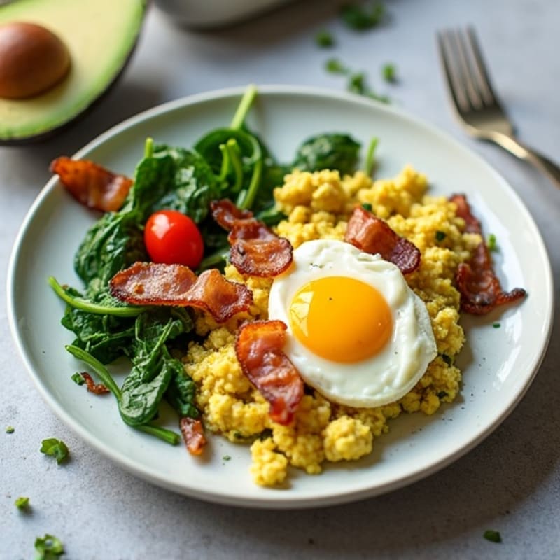 Cottage Cheese Scramble with Spinach and Turkey Bacon