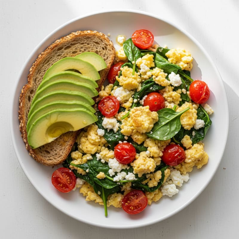 Cottage Cheese Scramble with Spinach and Cherry Tomatoes