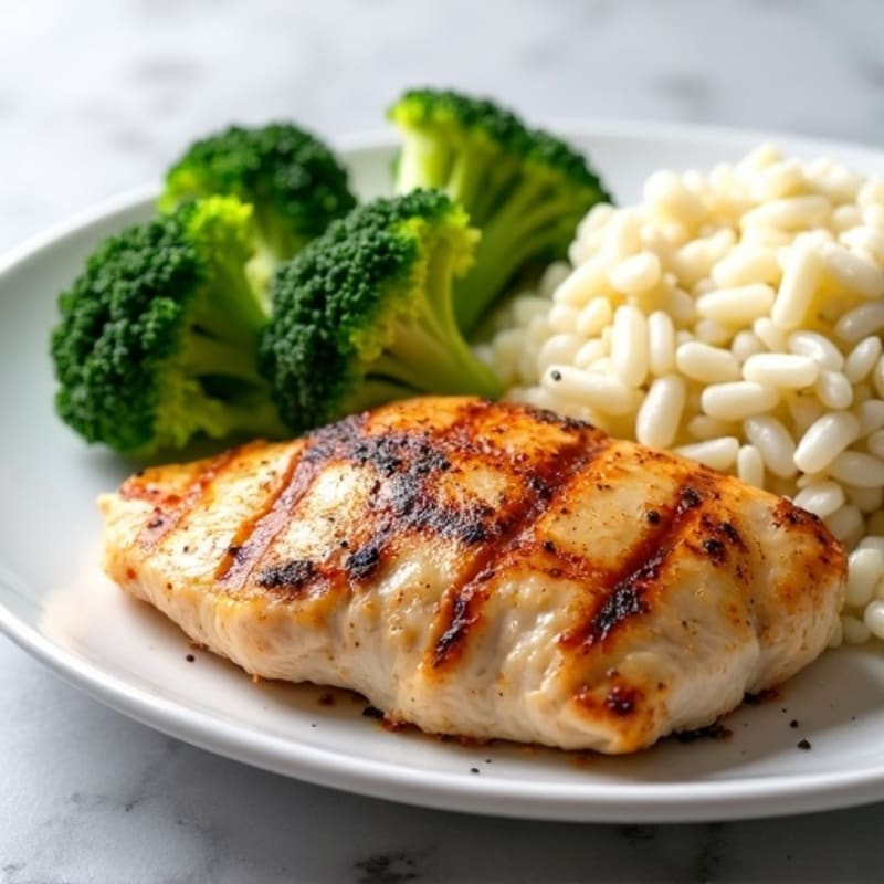 Grilled Chicken Breast with Steamed Broccoli and Cauliflower Rice