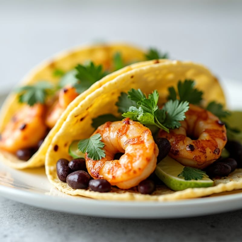 Grilled Shrimp and Black Bean Tacos with Cilantro Lime Slaw