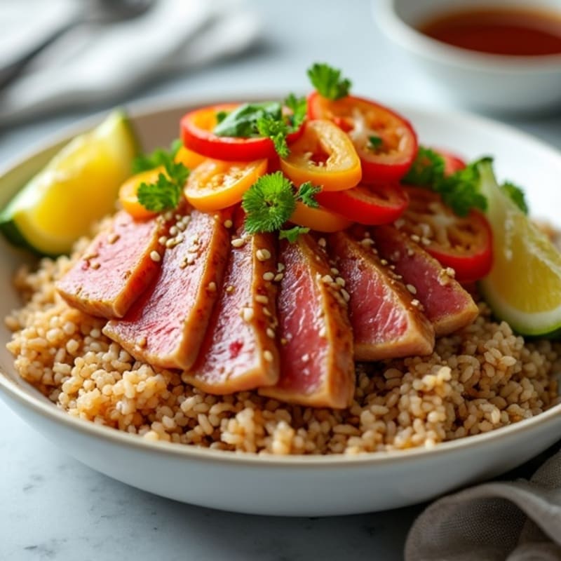 Sesame Ginger Tuna with Brown Rice and Crisp Vegetables