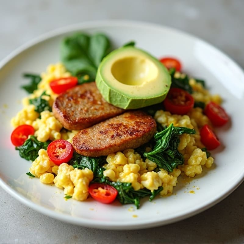 Egg White Scramble with Turkey Sausage and Spinach