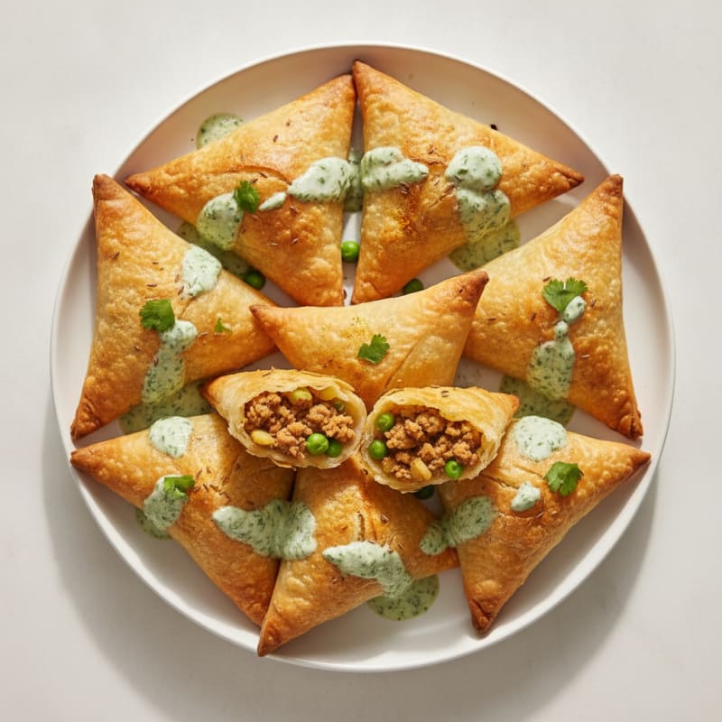 Spiced Potato and Pea Samosas with Chutney
