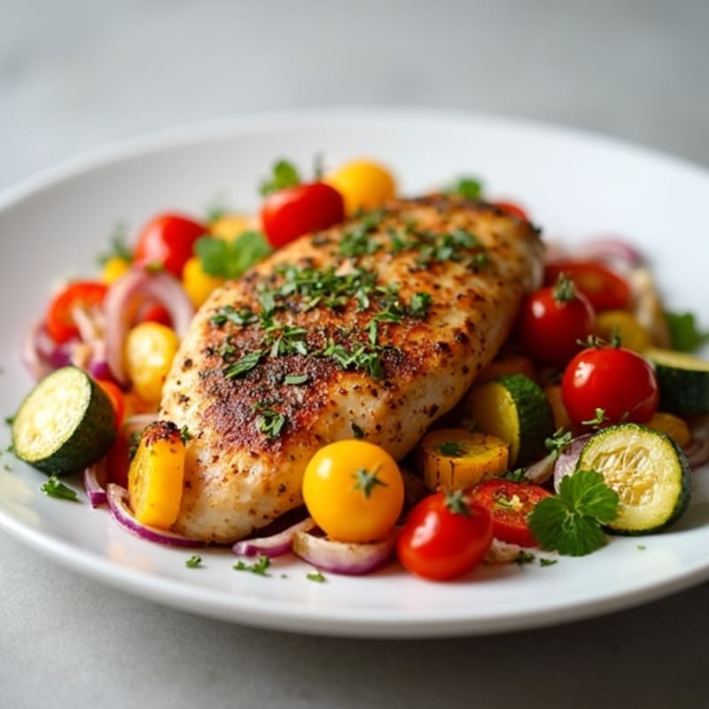 Herb-Crusted Sheet Pan Chicken with Roasted Rainbow Vegetables