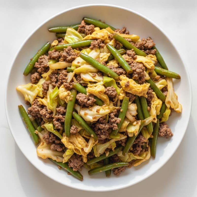 Ground Beef and Cabbage Stir-Fry with Green Beans
