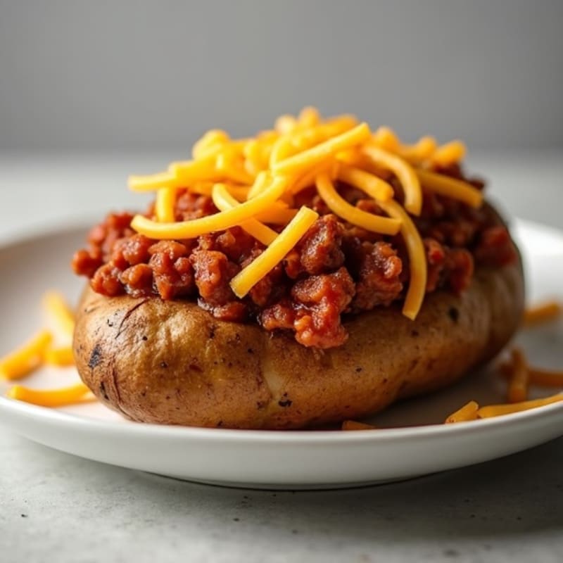 Crispy Baked Potatoes with Lean Beef Chili and Sharp Cheddar