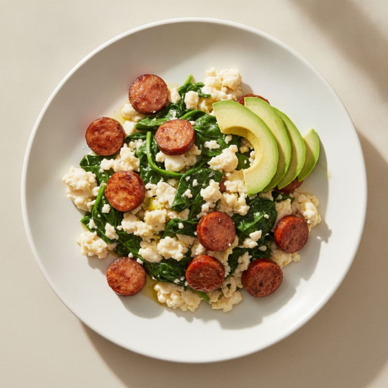 Egg White Scramble with Turkey Sausage and Spinach