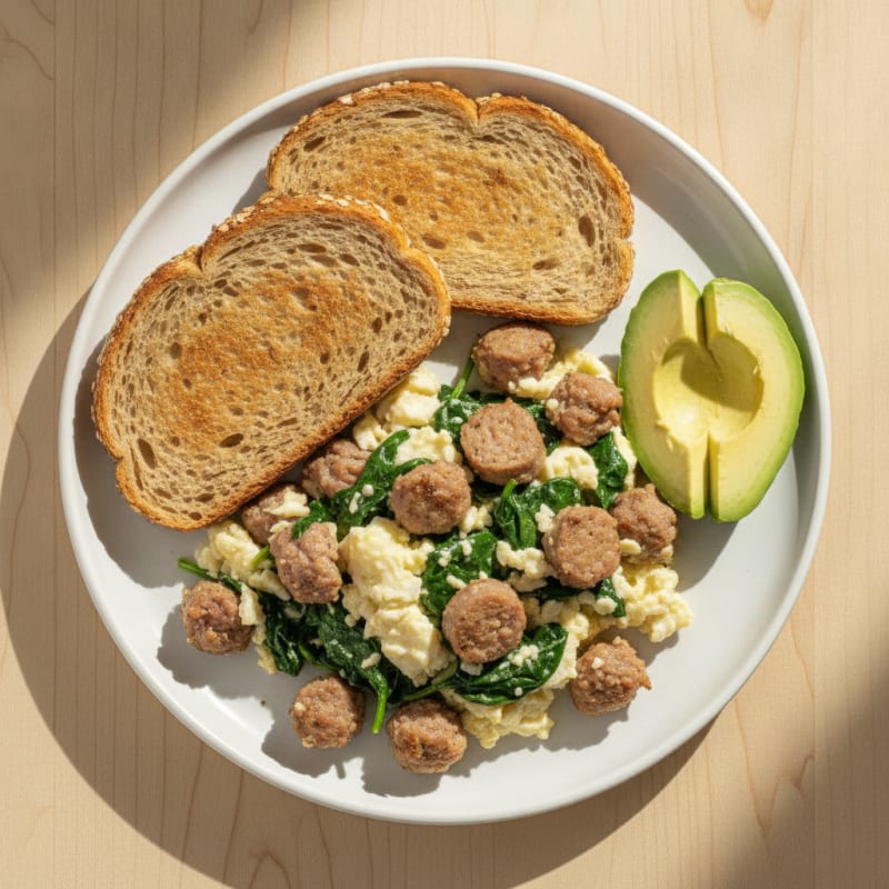 Egg White and Turkey Sausage Scramble with Spinach