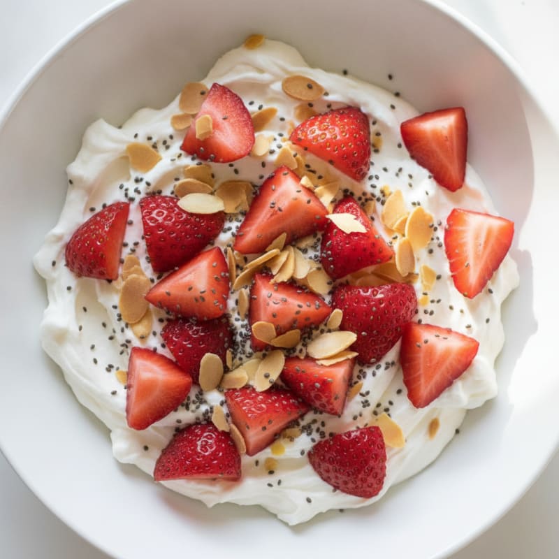 Silky Greek Yogurt Protein Bowl with Fresh Strawberries and Chia Seeds