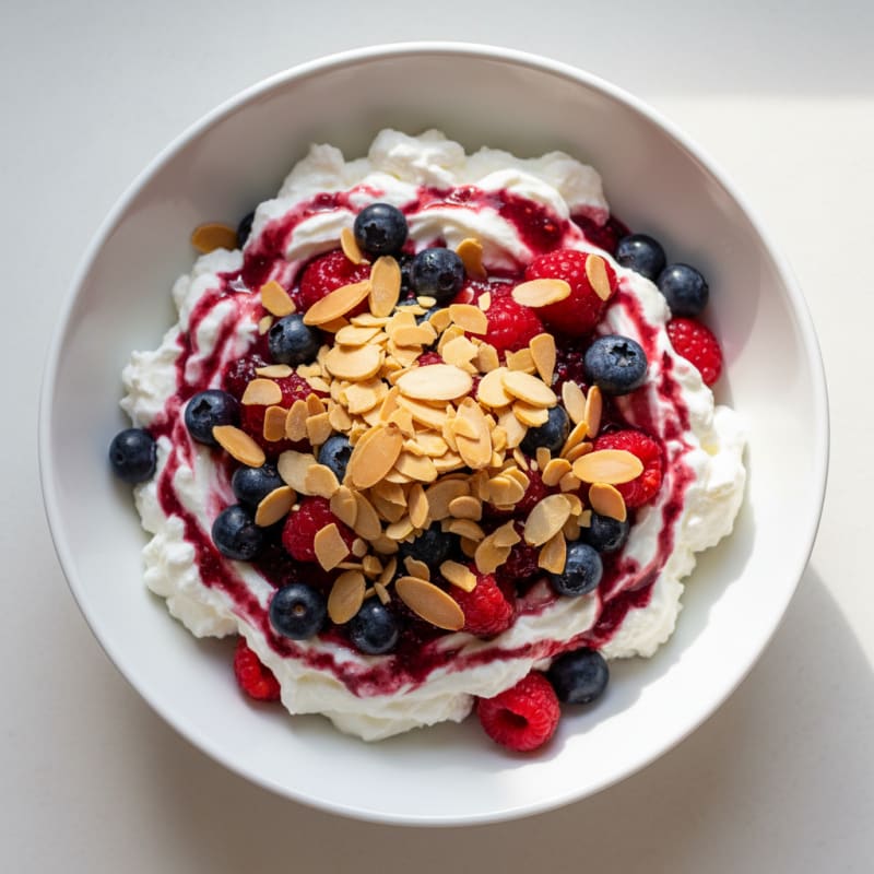 Greek Yogurt Protein Parfait with Mixed Berries and Almonds