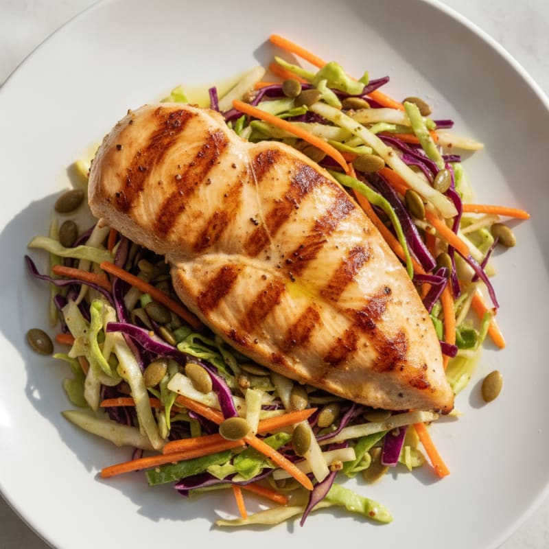 Grilled Chicken Breast with Crunchy Cabbage Slaw