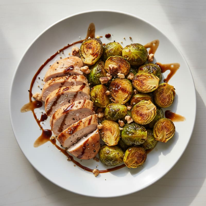 Roasted Brussels Sprouts with Balsamic Glaze and Chicken