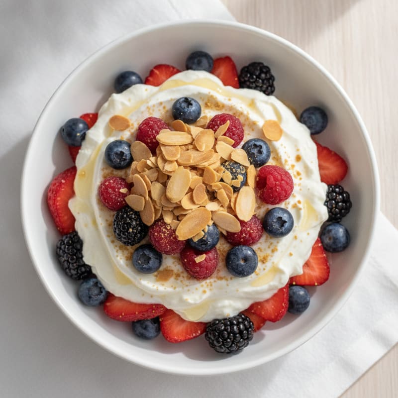 Greek Yogurt Protein Parfait with Mixed Berries and Almonds