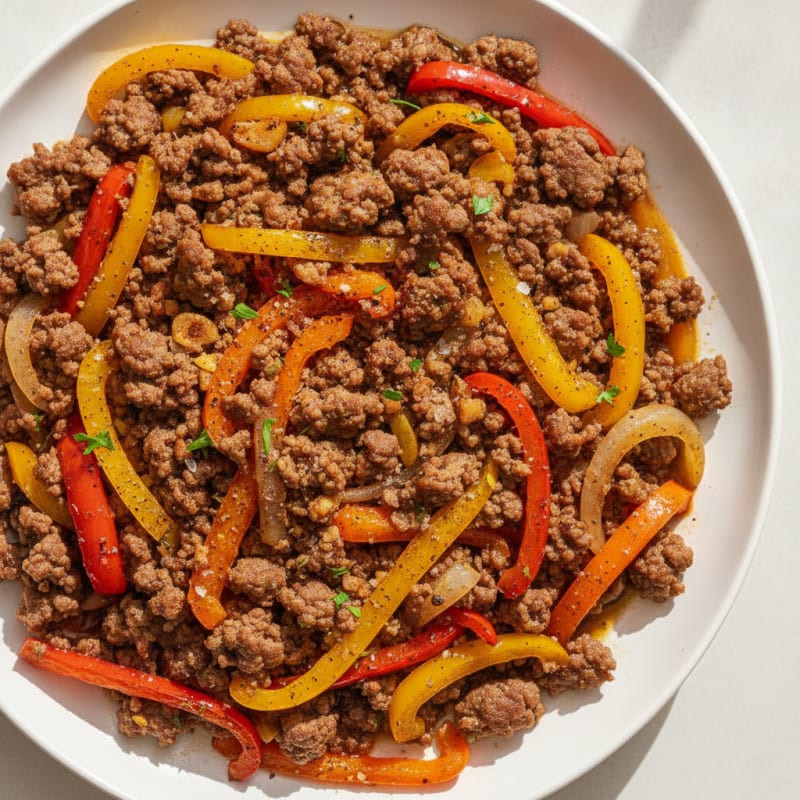 Ground Beef Skillet with Peppers and Onions