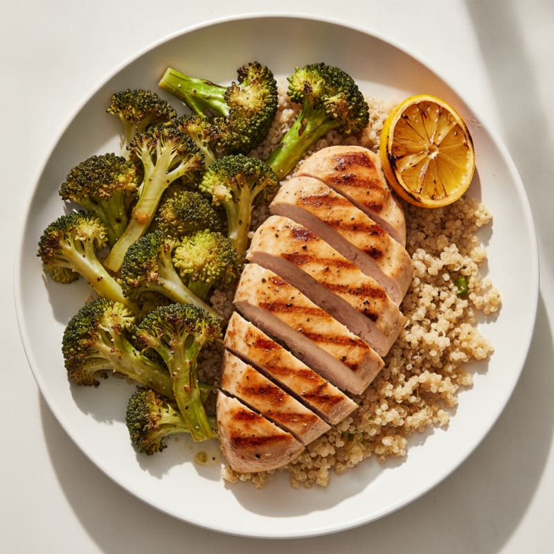 Grilled Chicken Breast with Quinoa and Roasted Broccoli