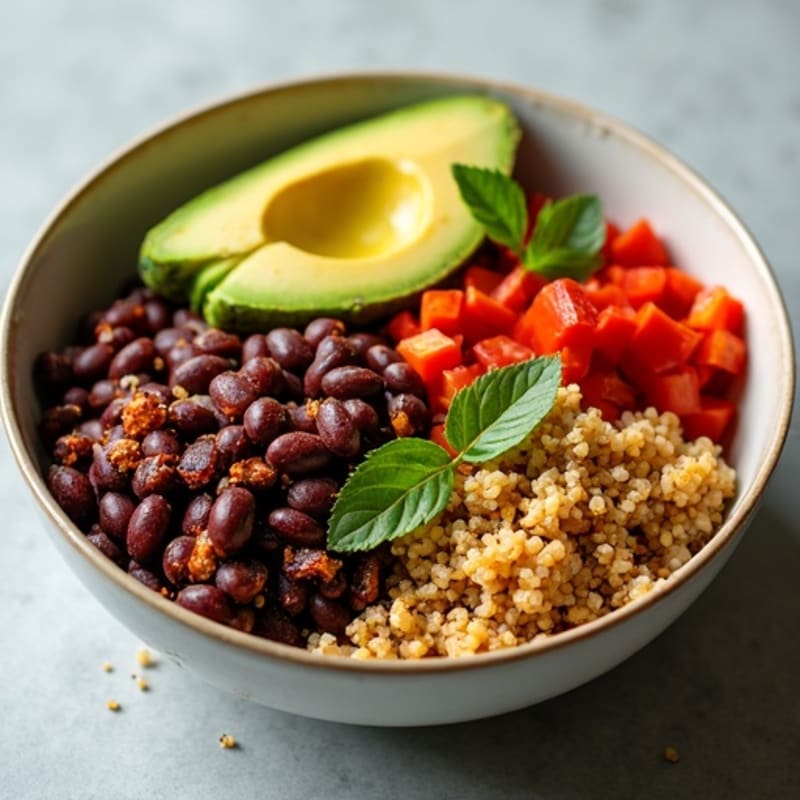 Spicy Black Bean Quinoa Bowl with Lime Avocado