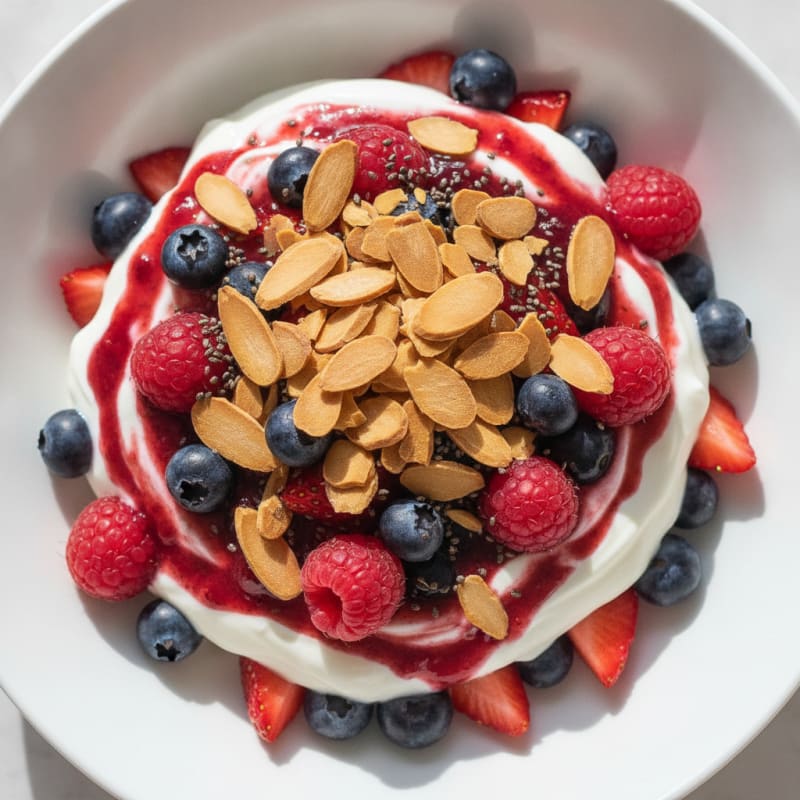 Greek Yogurt Protein Parfait with Mixed Berries and Almonds