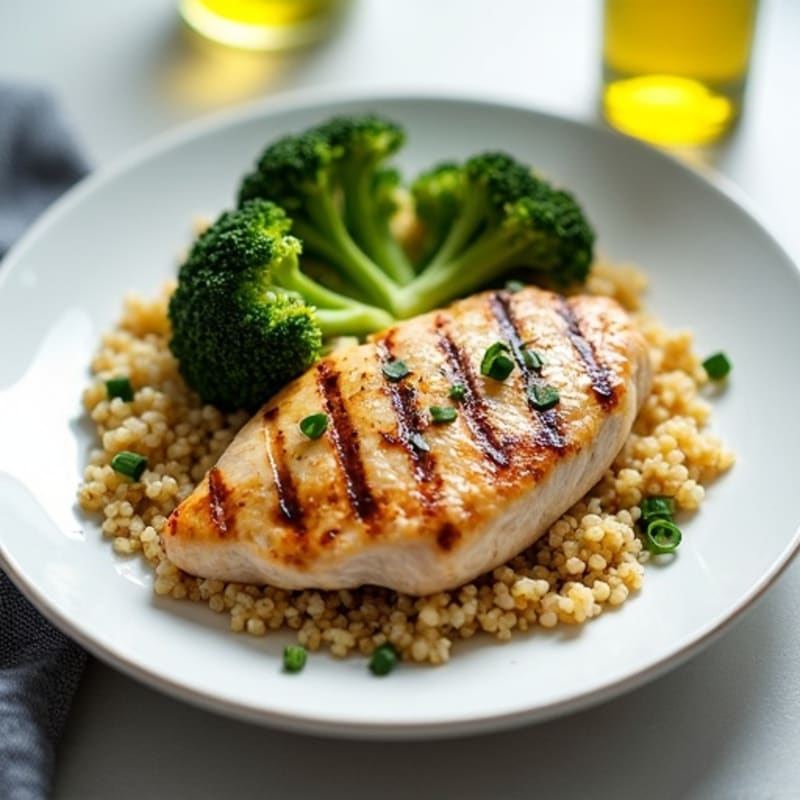 Grilled Chicken Breast with Roasted Broccoli and Quinoa