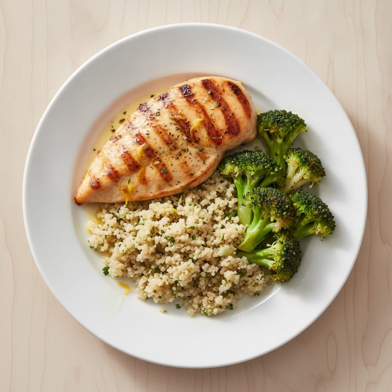 Grilled Chicken Breast with Quinoa and Steamed Broccoli