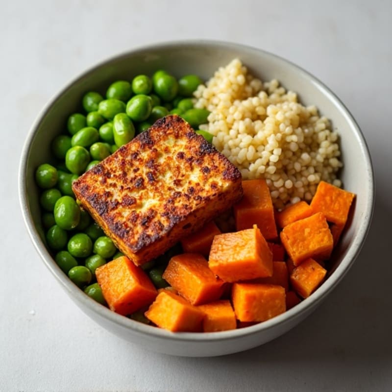 Crispy Baked Tofu with Roasted Sweet Potato Bowl
