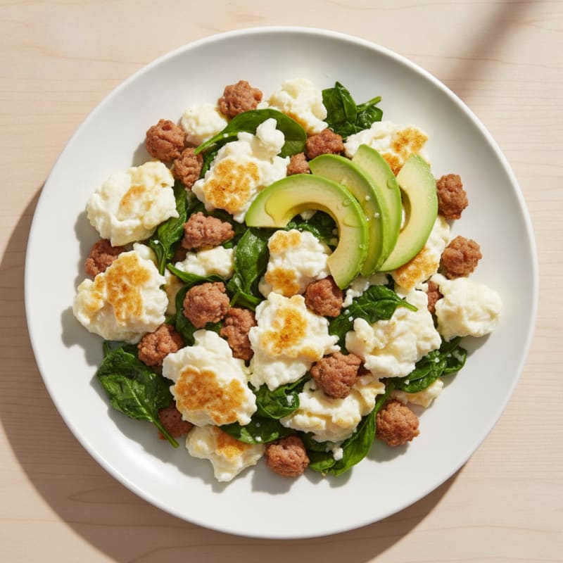 Egg White Scramble with Turkey Sausage and Spinach