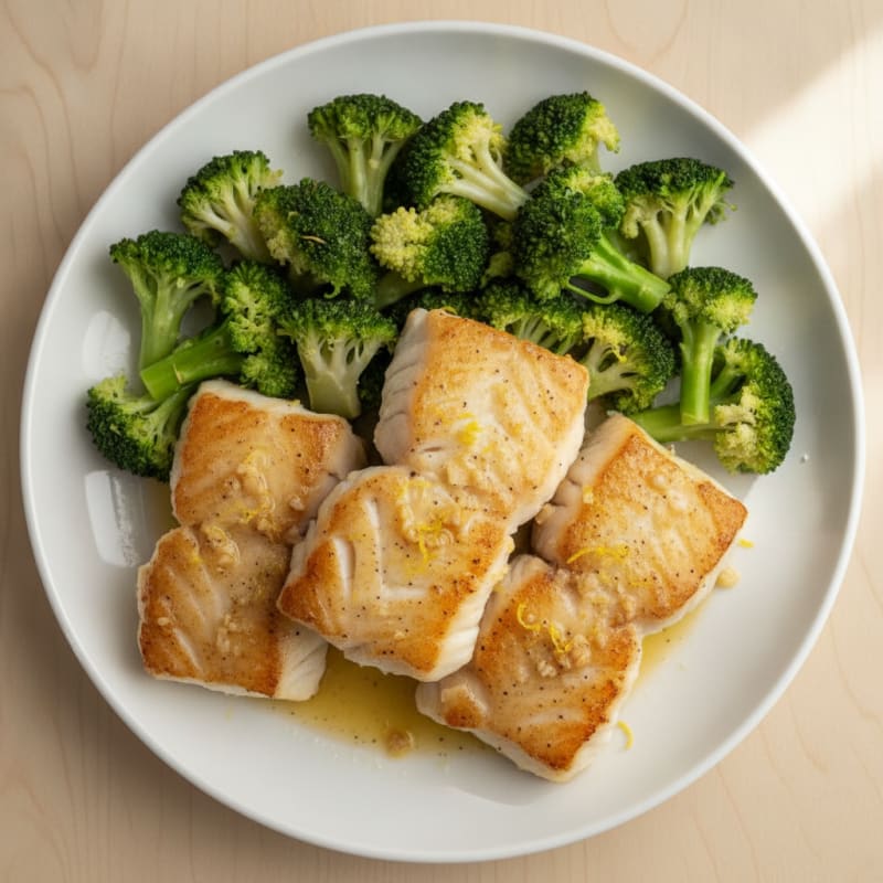 Seared Lemon Garlic Cod with Steamed Broccoli
