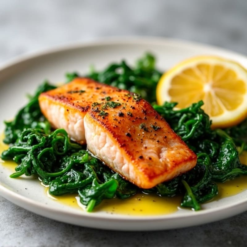 Crispy Pan-Seared Salmon with Garlicky Sautéed Spinach
