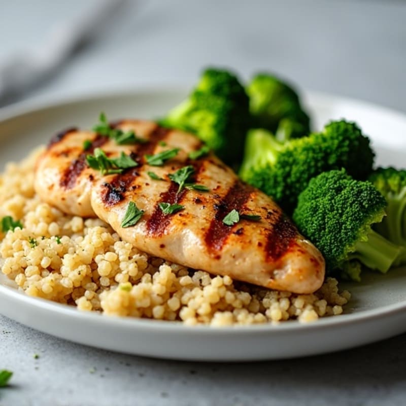 Grilled Chicken Breast with Quinoa and Roasted Broccoli