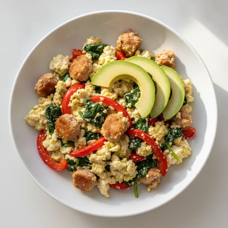 Egg White Veggie Scramble with Turkey Sausage