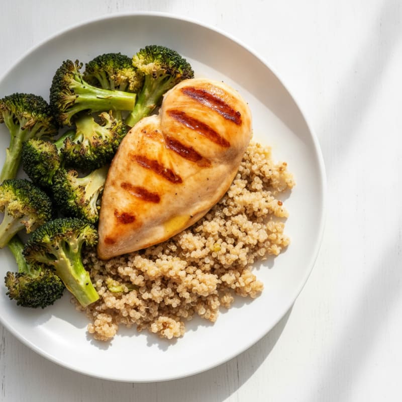 Grilled Chicken Breast with Roasted Broccoli and Quinoa