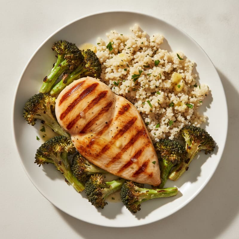 Grilled Chicken Breast with Quinoa and Roasted Broccoli
