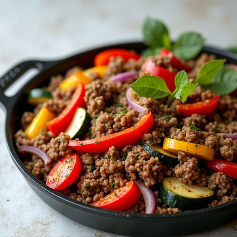 Herb-Seasoned Lean Ground Beef Skillet with Roasted Vegetables