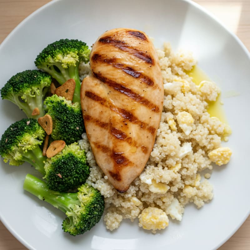 Grilled Chicken Breast with Quinoa and Steamed Broccoli