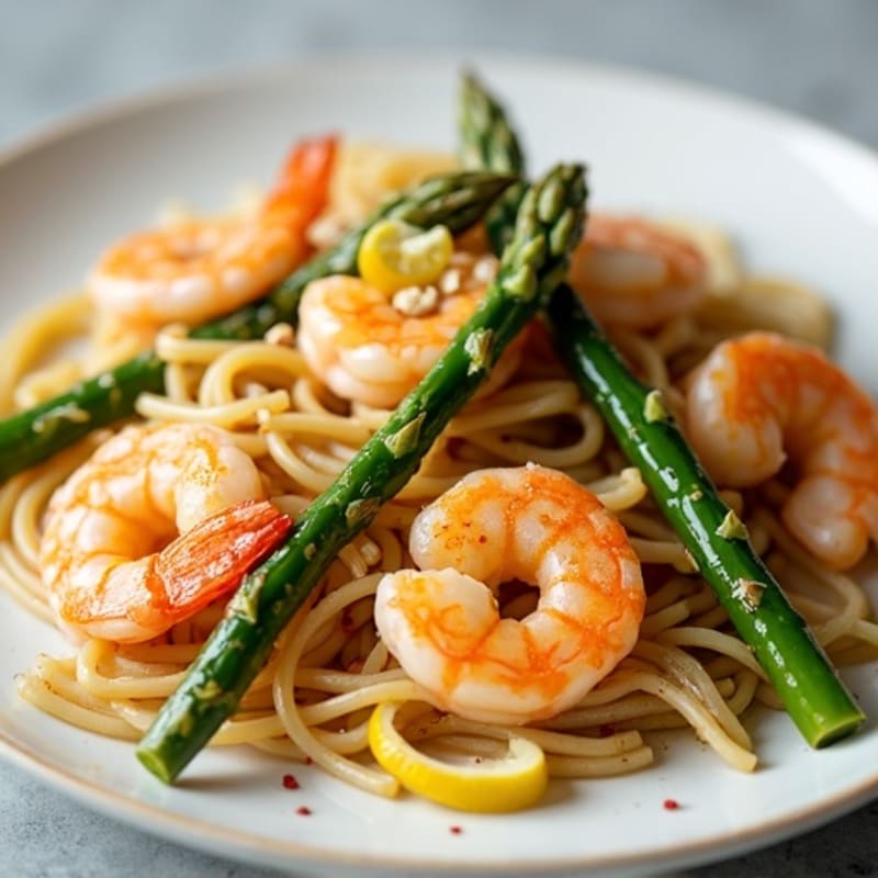 Lemon Garlic Shrimp with Whole Wheat Pasta and Roasted Asparagus