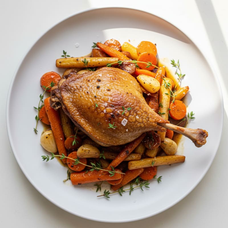 Crispy Duck Confit with Roasted Root Vegetables
