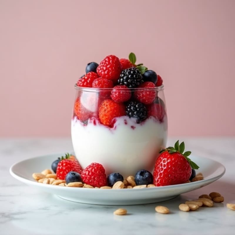 Greek Yogurt Protein Parfait with Mixed Berries and Almonds