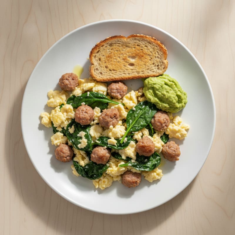 Egg White Spinach Scramble with Turkey Sausage
