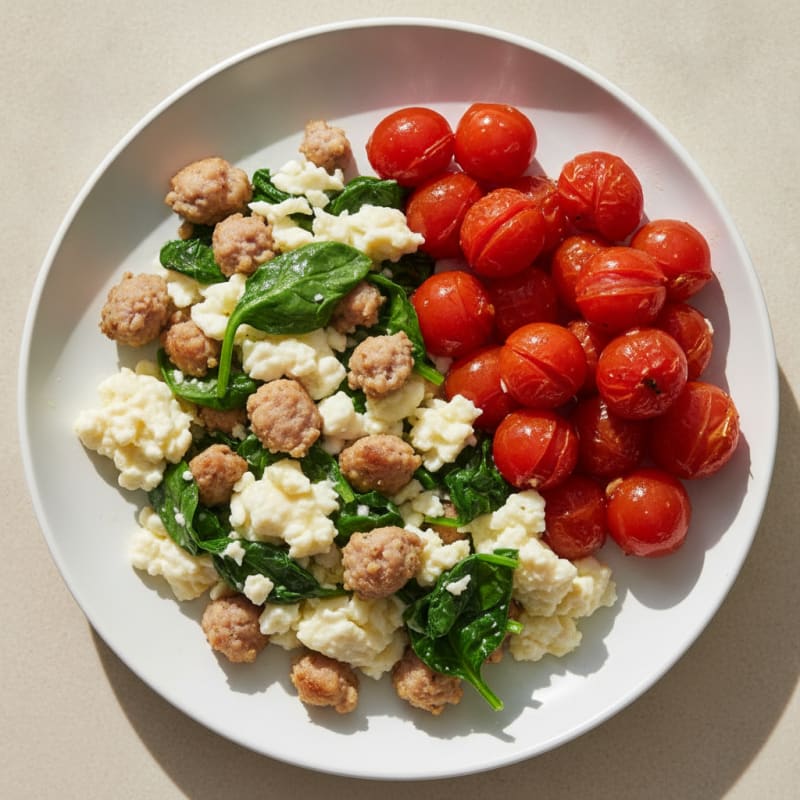 Scrambled Egg Whites with Chicken Sausage and Spinach
