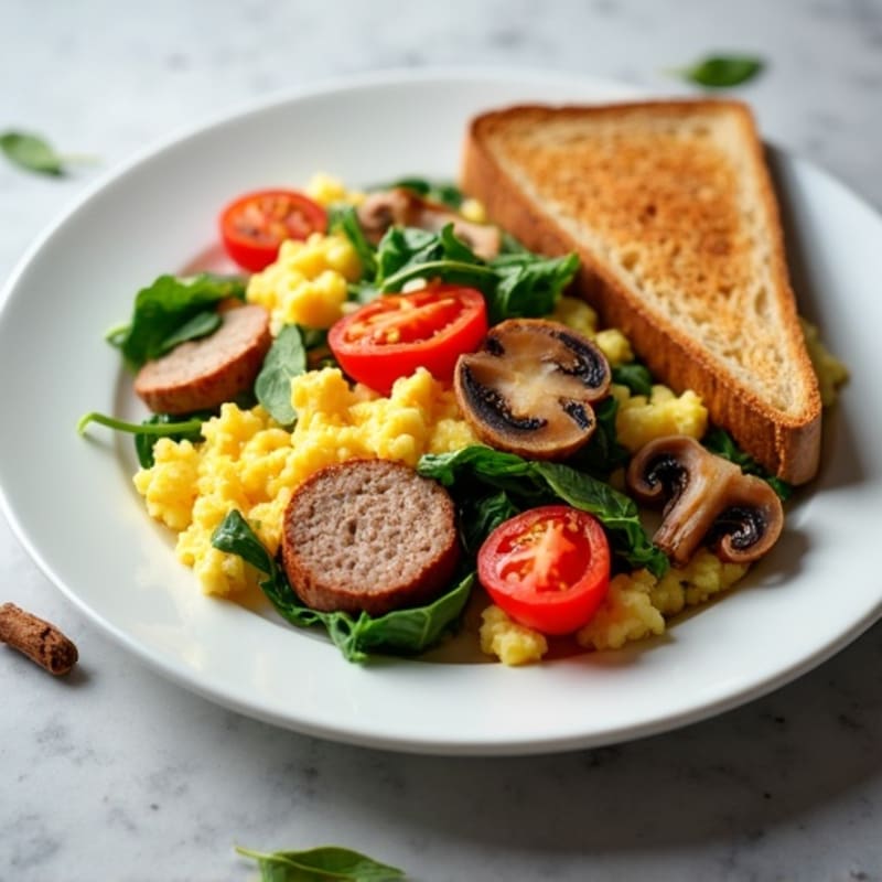 Egg White Scramble with Turkey Sausage and Spinach