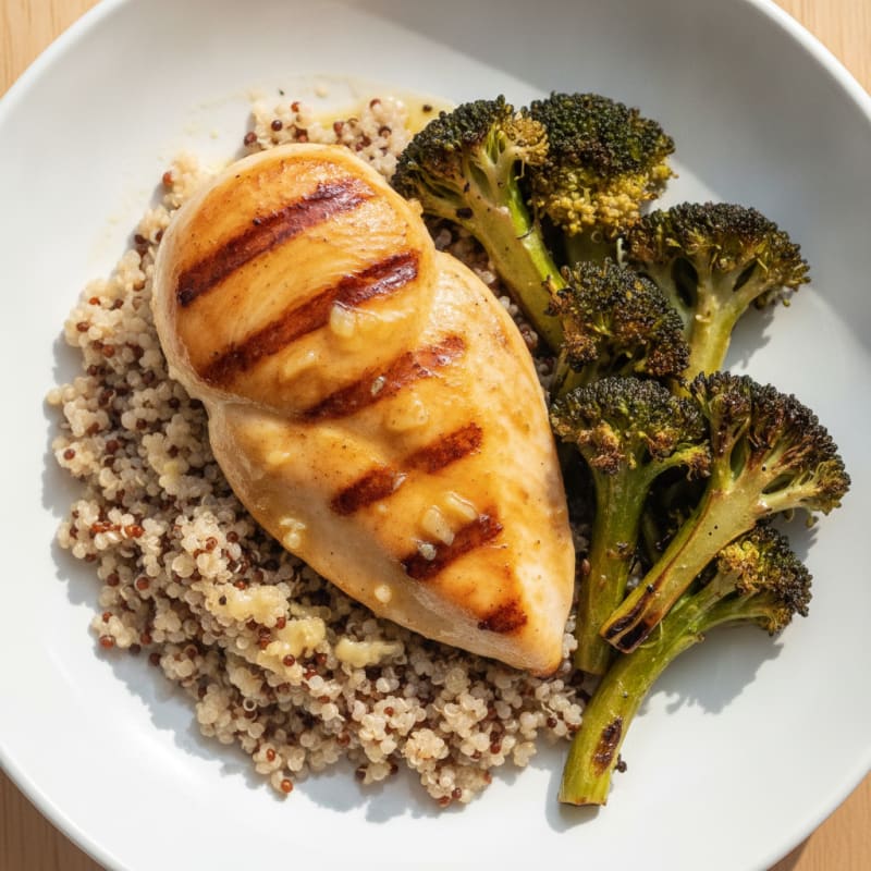 Grilled Chicken Breast with Quinoa and Roasted Broccoli