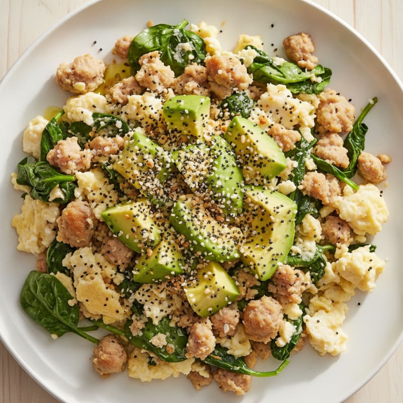 Egg White and Turkey Sausage Scramble with Spinach