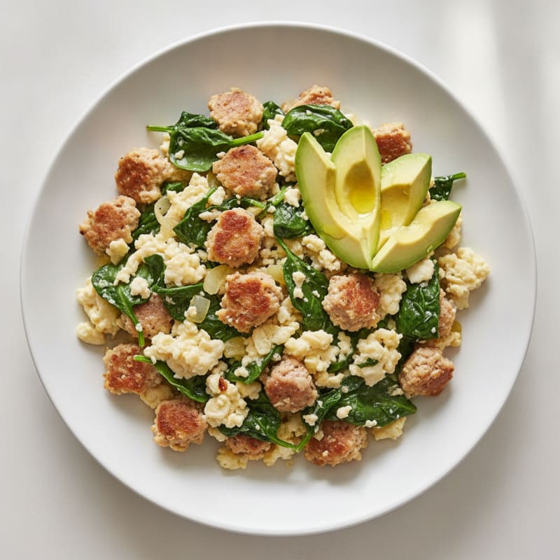 Egg White Scramble with Turkey Sausage and Spinach