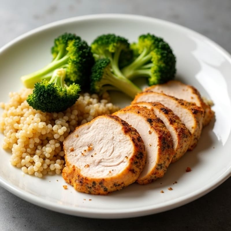 Seared Turkey Breast with Roasted Broccoli and Quinoa