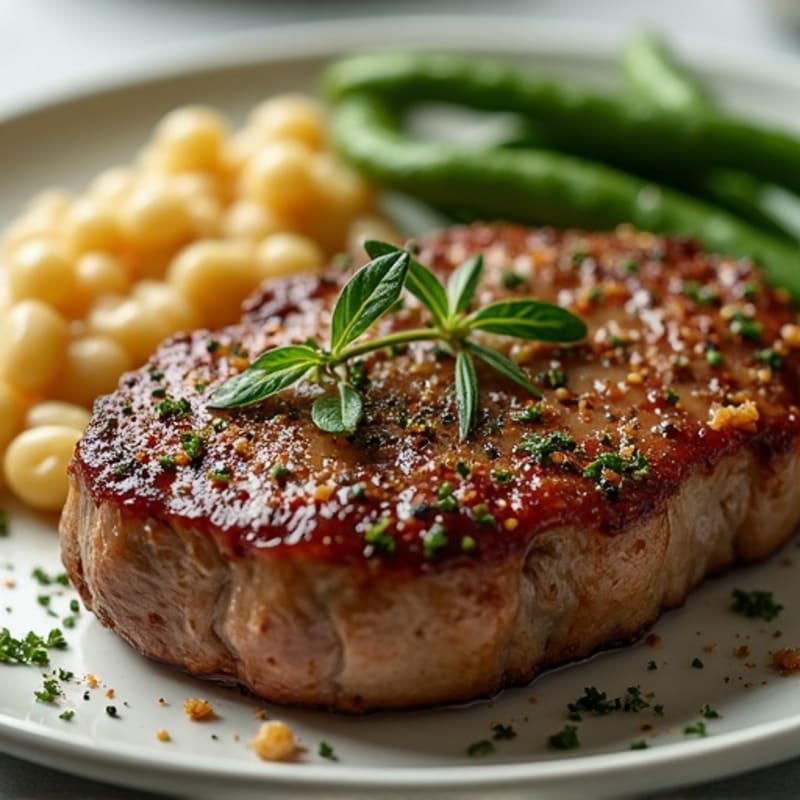 Herb-Crusted Pan Seared Steak with Roasted Garlic