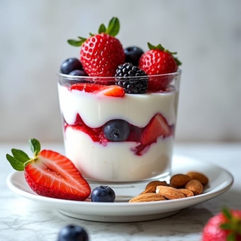 Greek Yogurt Protein Parfait with Mixed Berries and Almonds