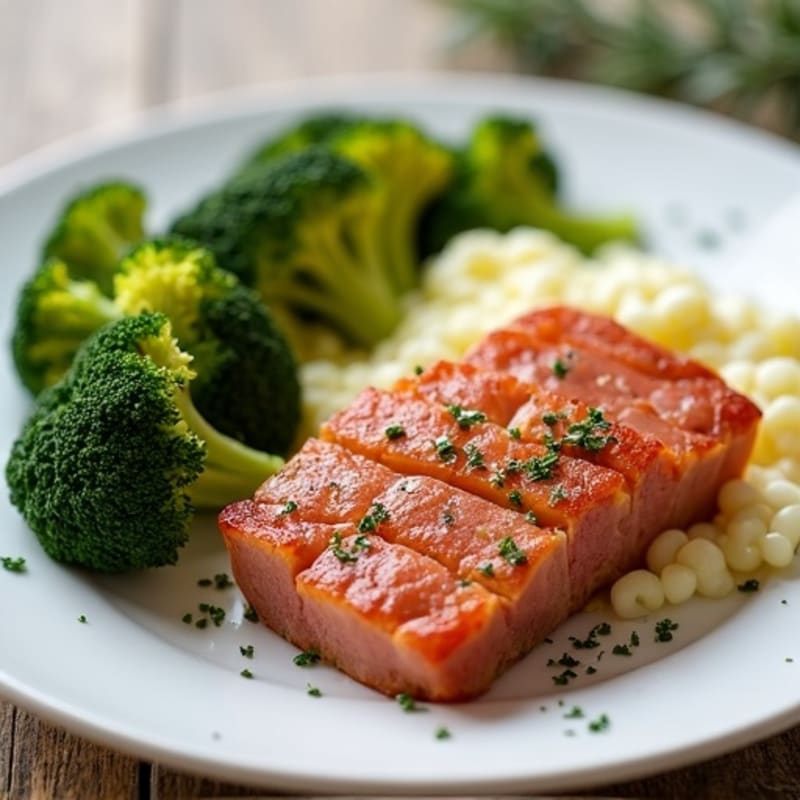 Crispy Pan-Seared Spam with Garlic-Herb Roasted Broccoli