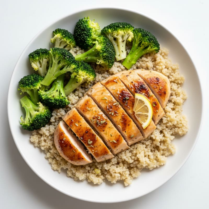 Grilled Chicken Breast with Steamed Broccoli and Quinoa